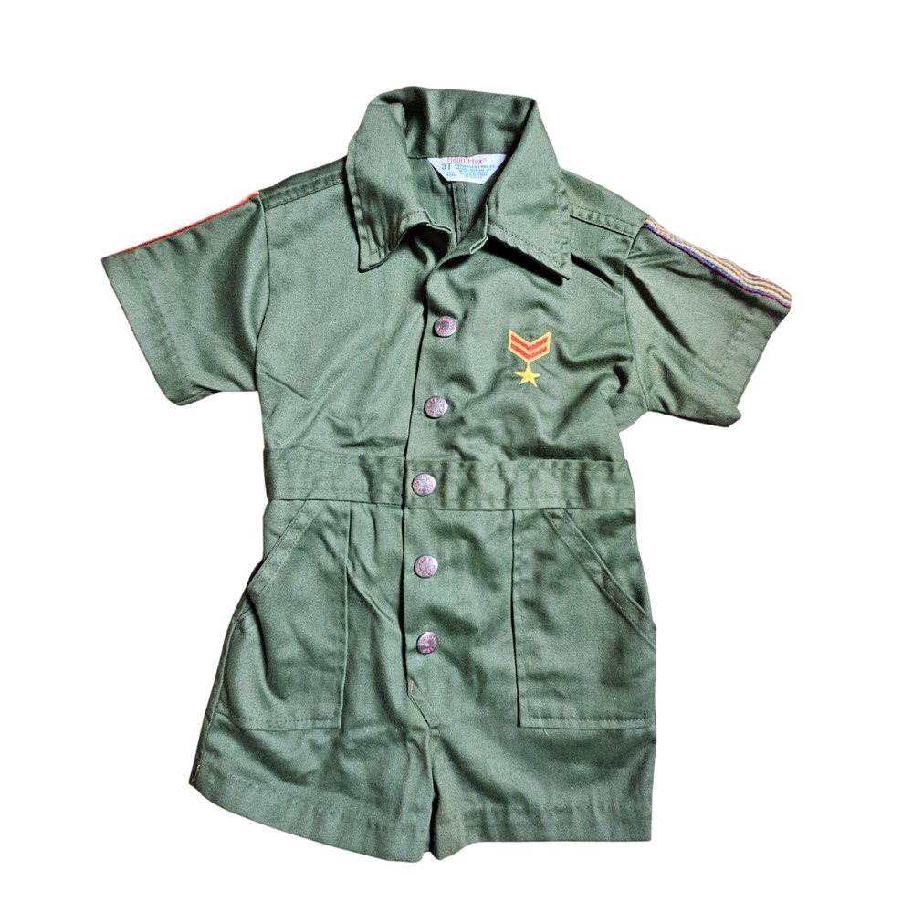 Vintage Health-Tex Toddler‎ Military Pilot Romper 3T Army Green USA Made 70s